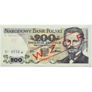 PRL, J. Dąbrowski, 200 złotych 1976, seria A, WZÓR No. 0776*, UNC