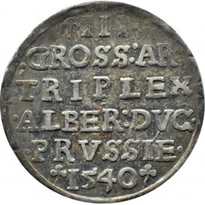 Prusy Książęce, Albrecht Hohenzollern, trojak 1540, Królewiec - NIEOPISANY