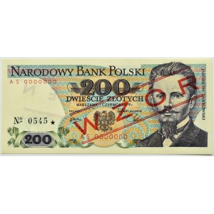 PRL, J. Dąbrowski, 200 złotych 1979, seria AS WZÓR No. 0545*, UNC