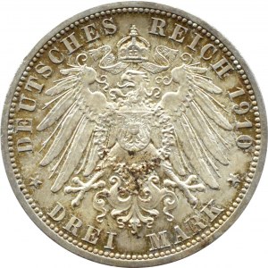 Niemcy, Saksonia, Wilhelm Ernest i Fedora, 3 marki 1910 A, Berlin