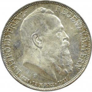 Niemcy, Bawaria, Prinz Luitpold, 3 marki 1911 D, Monachium, PROOF LIKE