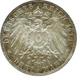 Niemcy, Bawaria, Prinz Luitpold, 3 marki 1911 D, Monachium, PROOF LIKE