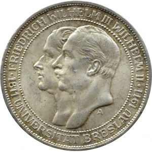 Niemcy, Prusy, Wilhelm II, 3 marki 1911 A, Berlin, 100-lecie Uniwersytetu we Wrocławiu