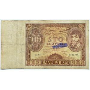 II RP, 100 złotych 1932, seria AT - nadruk wertlos (bezwartościowy)