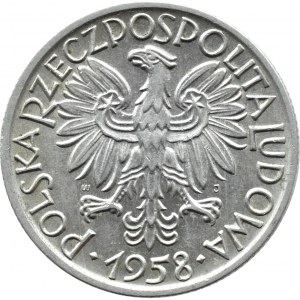 PRL, Rybak, 5 złotych 1958, Warszawa, wąska ósemka, NISKA WAGA!