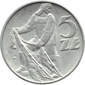 PRL, Rybak, 5 złotych 1974, Warszawa, wypukła data, UNC