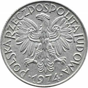 PRL, Rybak, 5 złotych 1974, Warszawa, wypukła data, UNC