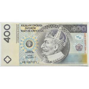 PWPW, 400 złotych 1996 Zygmunt III Waza, seria AB HOLOGRAM, UNC