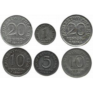 Królestwo Polskie, lot 1-20 fenigów 1917-1918, Stuttgart