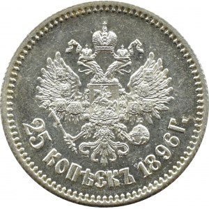 Rosja, Mikołaj I, 25 kopiejek 1896, Petersburg, BARDZO ŁADNE