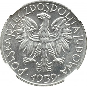 PRL, Rybak, 5 złotych 1959, Warszawa, NGC MS66 WYŚMIENITY