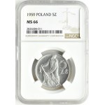 PRL, Rybak, 5 złotych 1959, Warszawa, NGC MS66 WYŚMIENITY