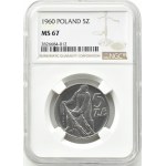 PRL, Rybak, 5 złotych 1960, Warszawa, NGC MS67 WYŚMIENITY