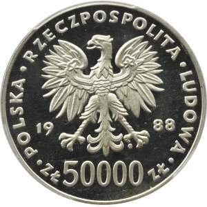 PRL, 50000 złotych 1988, J. Piłsudski, Warszawa, PCGS PR68DCAM