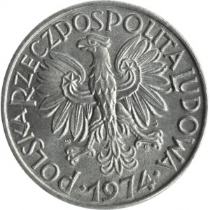 PRL, Rybak, 5 złotych 1974, Warszawa, płaska data, PCGS MS66