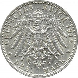 Niemcy, Wirtembergia, Wilhelm II, 3 marki 1912 F, Stuttgart