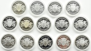Denmark, History of Denmark, Lot 14 silver medals, UNC