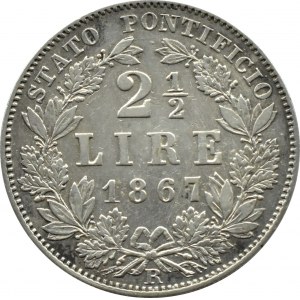 Państwo Kościelne, Pius IX, 2 1/2 lira 1867, Rzym RZADKIE