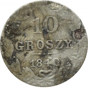 Mikołaj I, 10 groszy 1840 MW, Warszawa, RZADKIE - kropka po GROSZY