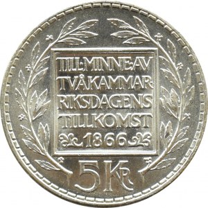 Sweden, Gustav VI Adolf, 5 crowns 1966, Reform of the Constitution, Stockholm, UNC