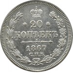 Rosja, Aleksander II, 20 kopiejek 1867 HI, Petersburg