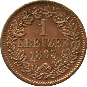 Niemcy, Badenia 1 kreuzer 1863, Karlsruhe, PIĘKNE