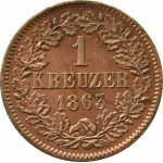 Niemcy, Badenia 1 kreuzer 1863, Karlsruhe, PIĘKNE
