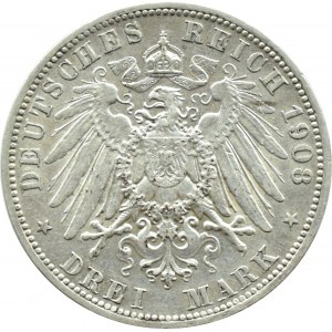 Niemcy, Prusy, Wilhelm II, 3 marki 1908 A, Berlin