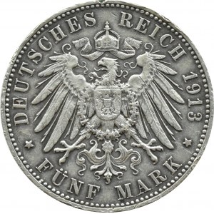 Niemcy, Wirtembergia, Wilhelm II, 5 marek 1913 F, Stuttgart