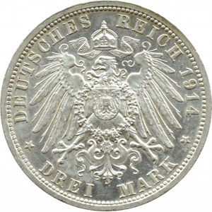 Niemcy, Prusy, Wilhelm II w mundurze, 3 marki 1914 A, Berlin