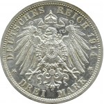 Niemcy, Prusy, Wilhelm II w mundurze, 3 marki 1914 A, Berlin