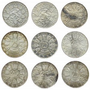 Austria, lot 9 X 25 szylingów 1956-1972, Wiedeń