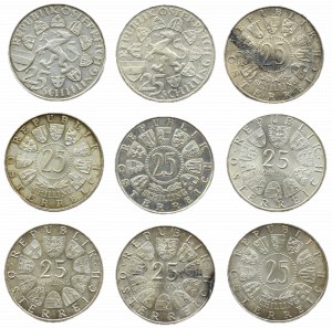Austria, flight 9 X 25 shillings 1956-1972, Vienna
