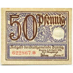 Wolne Miasto Gdańsk, 50 fenigów (pfennig) 1919, piękne!