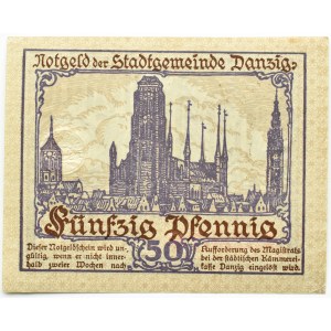 Wolne Miasto Gdańsk, 50 fenigów (pfennig) 1919, piękne!