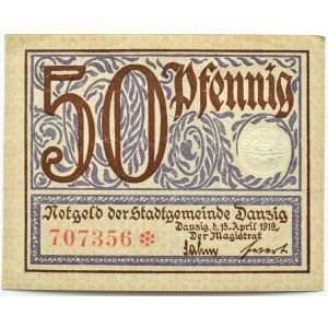 Freie Stadt Danzig, 50 fenig (pfennig) 1919, krásna