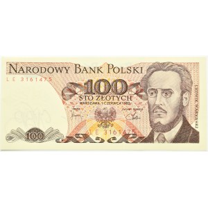 PRL, L. Waryński, 100 złotych 1982, seria LE, Warszawa, UNC