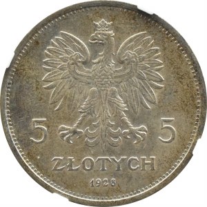 II RP, Nike, 5 zloty 1928, Warsaw, NGC MS62