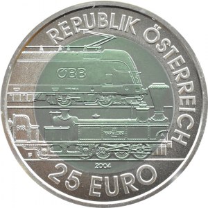 Austria, 25 euro 2004, 150 lat linii kolejowej Semmering, UNC