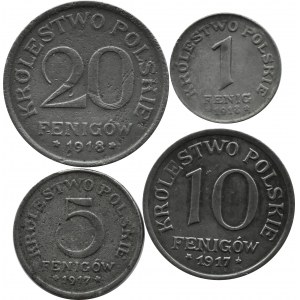 Kingdom of Poland, lot 1-20 fenigs 1917-1918, Stuttgart
