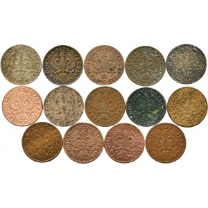 II RP, lot of one-penny coins 1923-1939, set -14 pieces, Warsaw