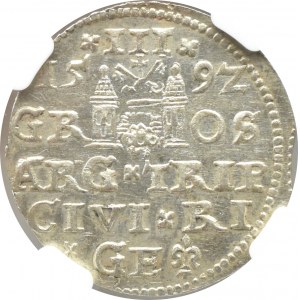 Sigismund III Vasa, trojak 1592, Riga, NGC MS62