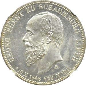 Niemcy, Schaumburg-Lippe, Georg, 3 marki 1911, Berlin, NGC MS61