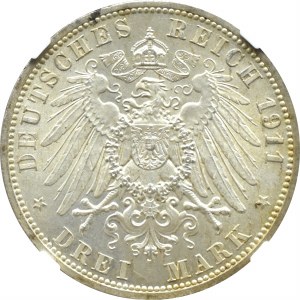 Niemcy, Schaumburg-Lippe, Georg, 3 marki 1911, Berlin, NGC MS61