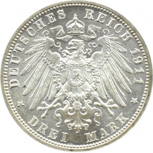 Niemcy, Bawaria, Luitpold 3 marki 1911 D, Monachium, Piękne!