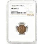 II RP, 2 groše 1938, Varšava, NGC MS64RB