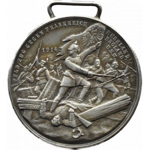 Franz Joseph I and Wilhelm II, medal Feld zug gegen Frankreich, Russland, England 1914, M&amp;W.ST, silver