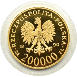 III RP, 200000 złotych 1990, 10 lat Solidarności, średnica 39 mm, zafoliowana