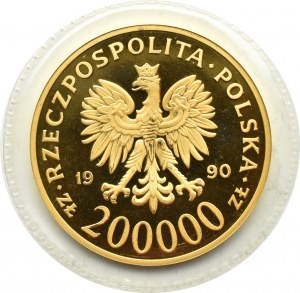 III RP, 200000 złotych 1990, 10 lat Solidarności, średnica 39 mm, zafoliowana