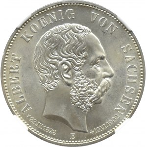 Niemcy, Saksonia, Albert, 5 marek 1902, edycja pośmiertna, Muldenhütten, NGC MS63